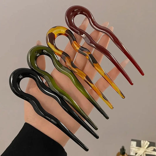 U-Shaped Hair Fork Tortoiseshell Hair Pin for Women & Girls