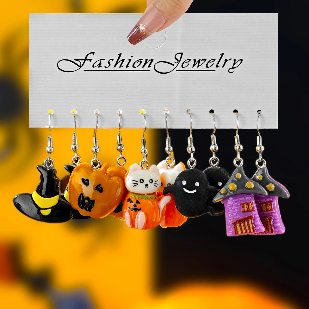 Halloween Earrings, Gothic Drop Earrings 10-Piece Pumpkin Ghost Set
