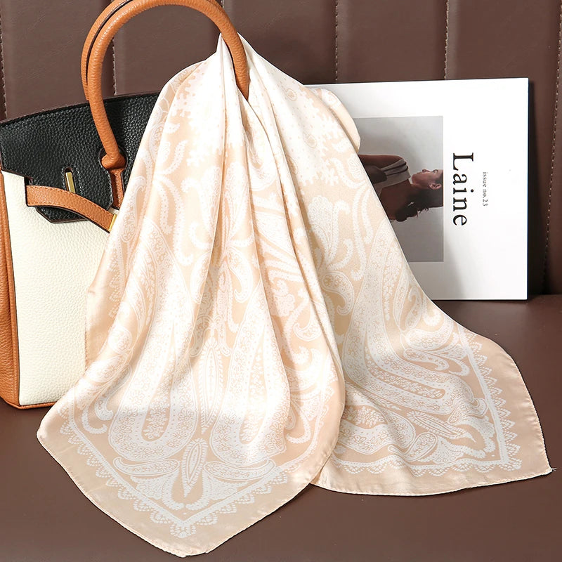 Silk Square Scarf 70x70cm Floral Satin Wrap for Women