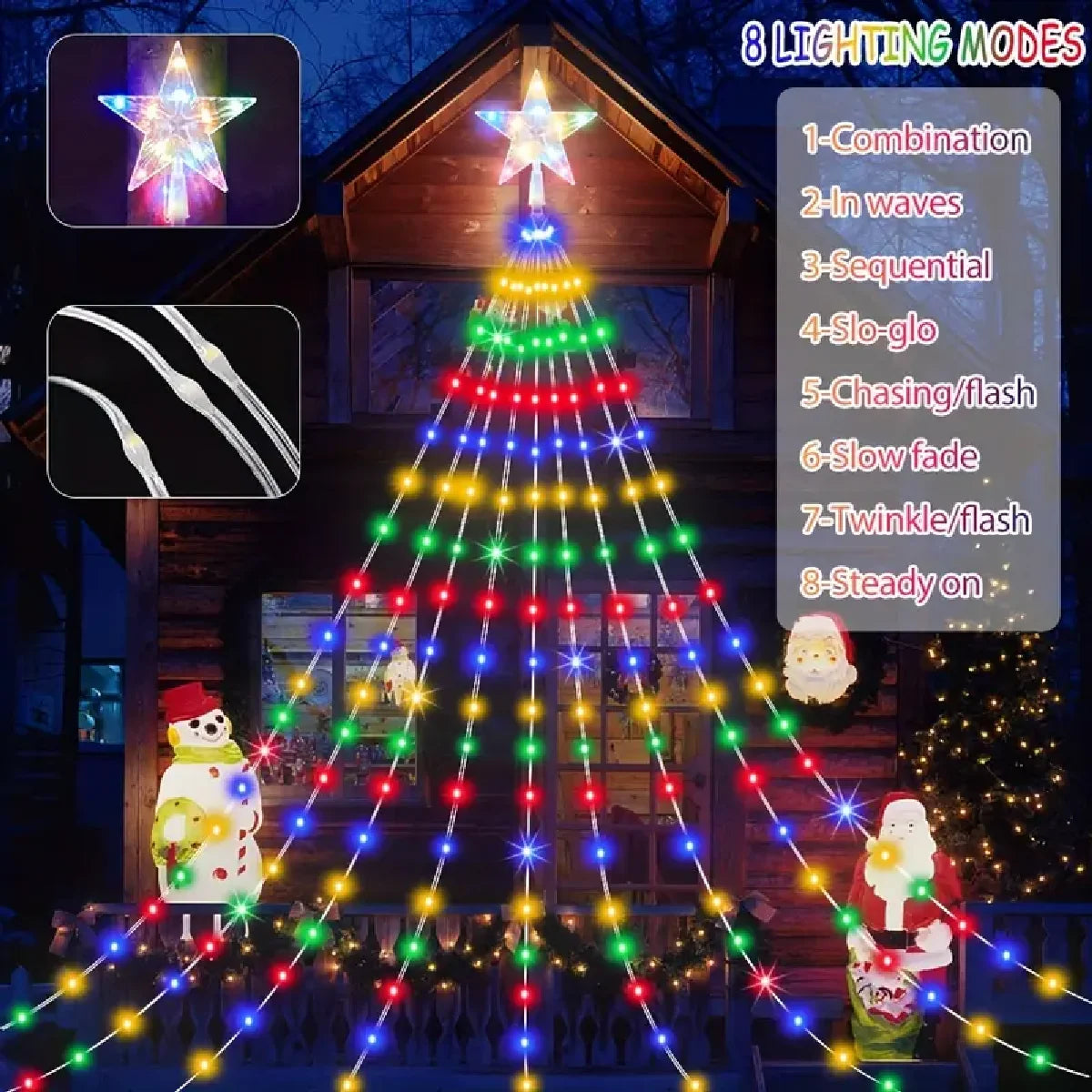 Christmas Star String Lights, Solar Waterfall LED Lights
