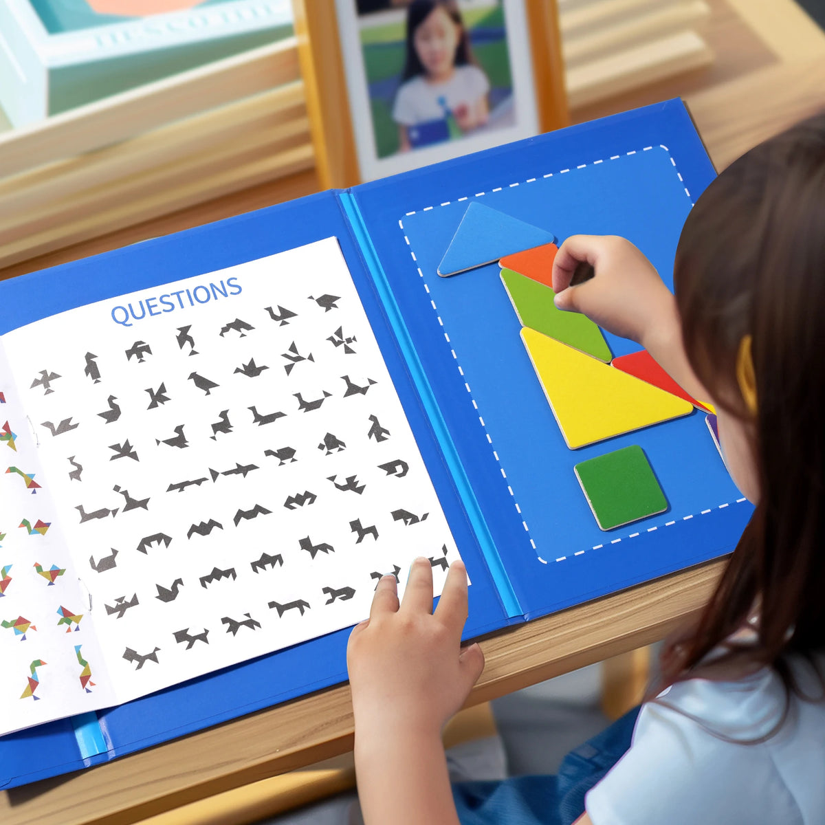 Magnetic Tangram Puzzle Book Wooden Geometry Learning Toy for Kids