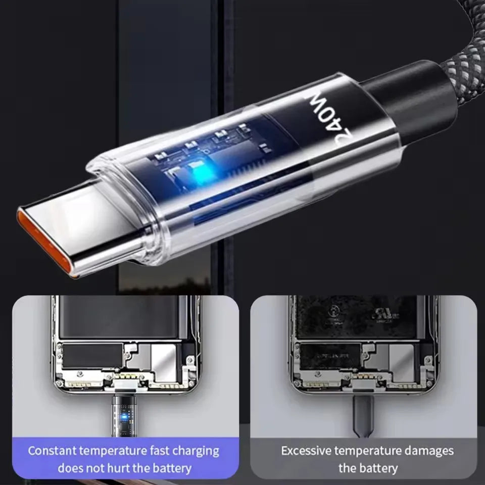 240W USB C Cable with LED Display – 5A Nylon Fast Charging