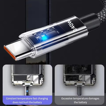 240W USB C Cable with LED Display – 5A Nylon Fast Charging