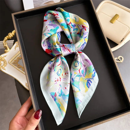 Silk Square Scarf 70x70cm Floral Satin Wrap for Women