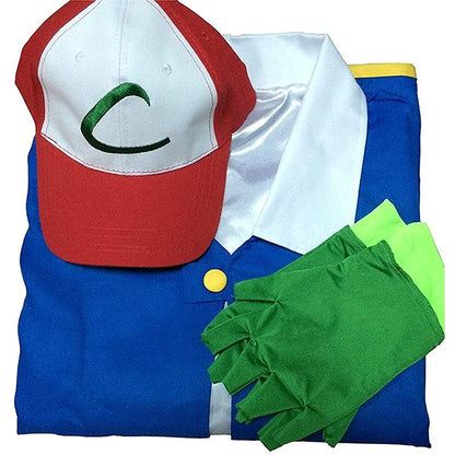 Adult Trainer Cosplay Costume Blue Jacket Cap Gloves