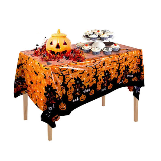 Halloween Tablecloth Disposable Plastic Pumpkin Spider Web Bat Cover