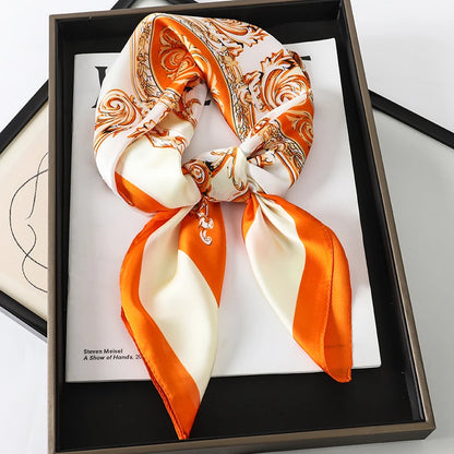 Women’s Square Scarf 70x70cm – Silk Feel Printed Hair Wrap