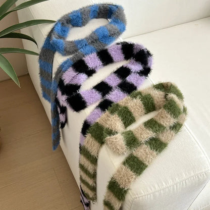 Women’s Winter Scarf – Plush Plaid Long Knit Warm Wrap