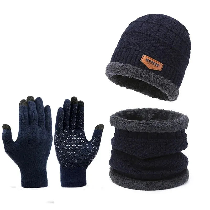Men's Winter Hat Scarf Gloves Set – Warm Knit Accessories