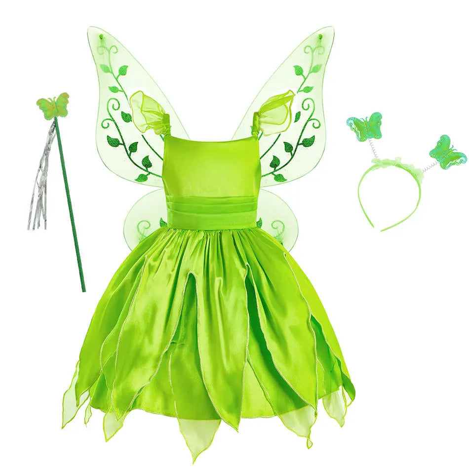 Girls Fairy Costume Dress with Wings for Halloween & Parties