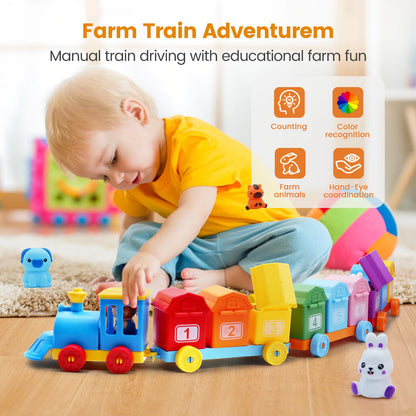 Montessori Farm Train Toy for Counting, Matching and Fine Motor Skills