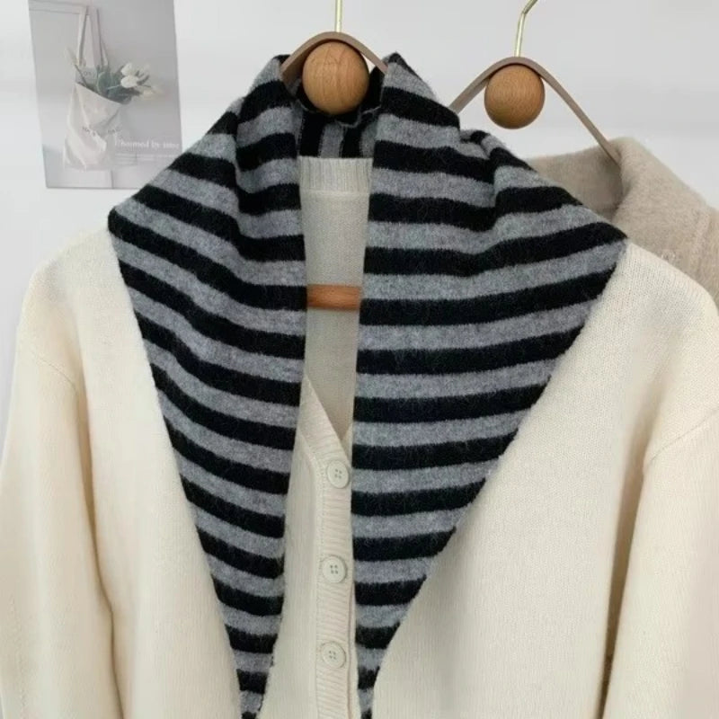 Women’s Wool Scarf Knitted Striped Warm Shawl