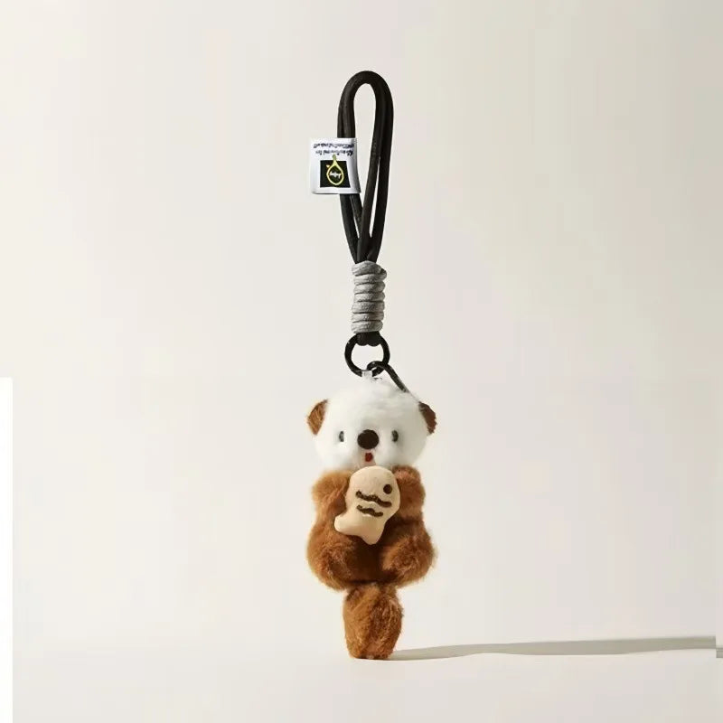 Otter Plush Keychain Cute Animal Bag Charm with Fish
