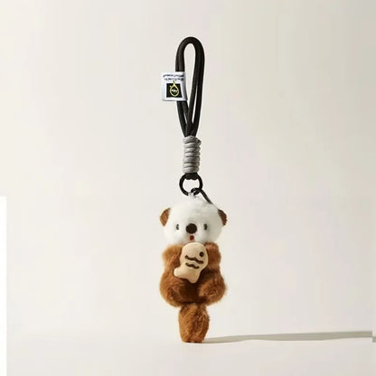 Otter Plush Keychain Cute Animal Bag Charm with Fish
