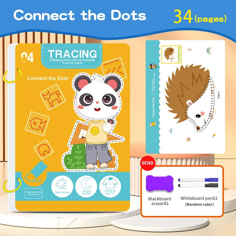 Reusable Tracing Workbook for Kids with Pen and Eraser, 34 Pages