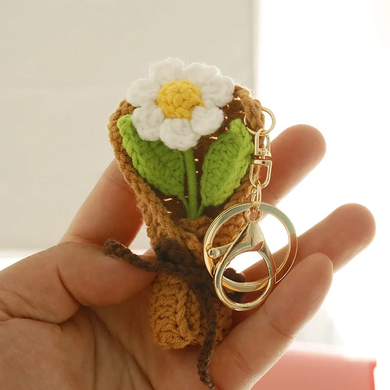 Flower Keychain Cute Crochet Floral Keyring for Bags and Gifts
