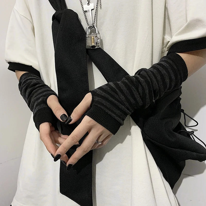Fingerless Arm Warmers, Long Knitted Winter Gloves for Men & Women