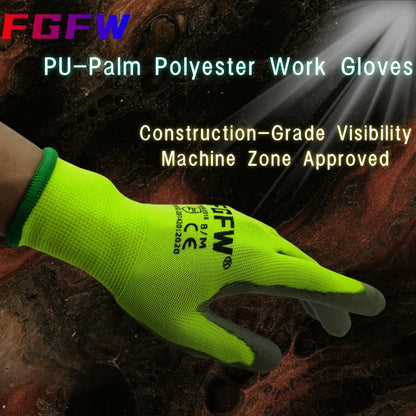PU Coated Work Gloves Lightweight Anti-Slip Safety Gloves 10 Pairs