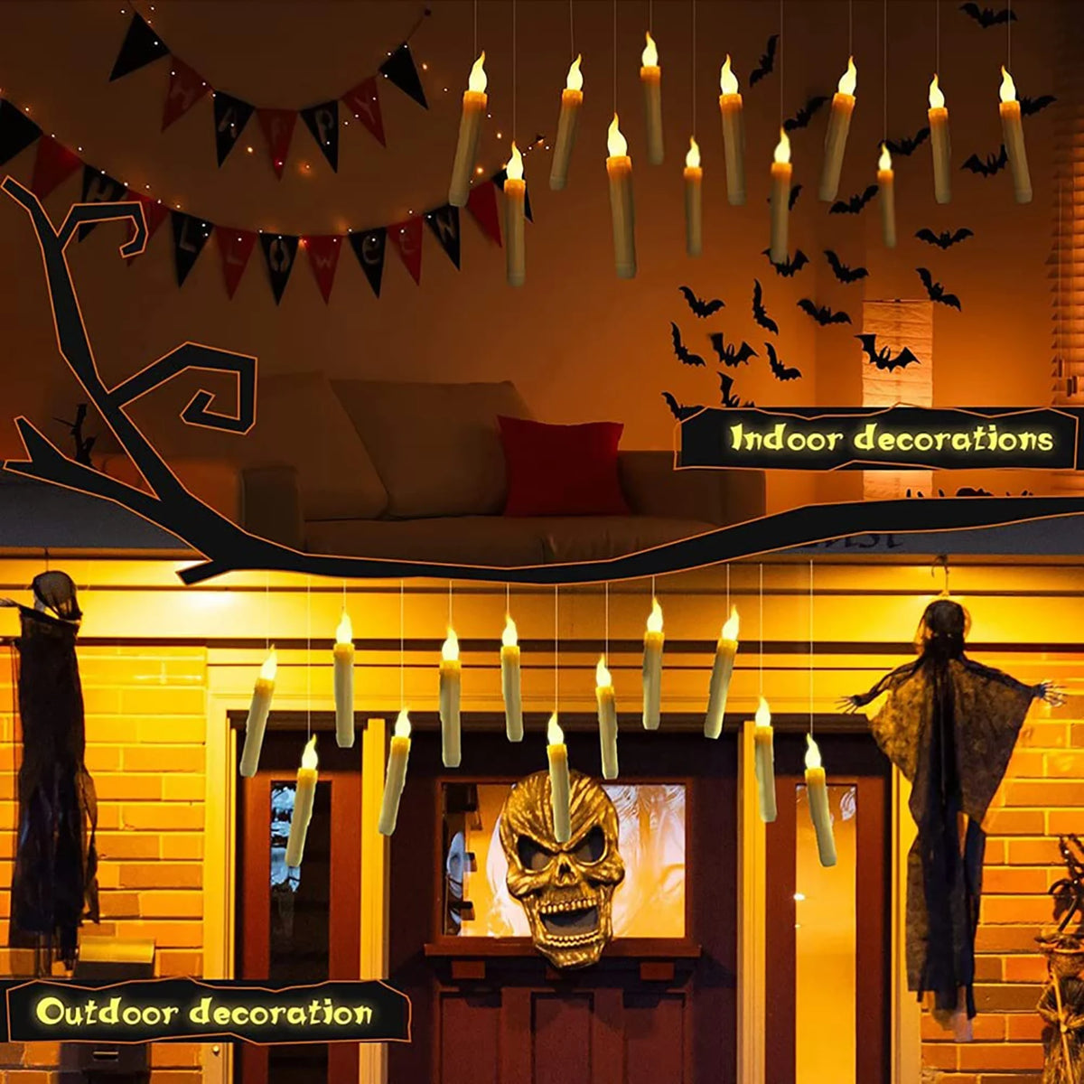 Halloween Floating Candles LED Hanging Decoration with Remote