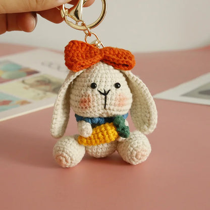 Crochet Rabbit Keychain Cute Knitted Animal Pendant for Bags and Keys