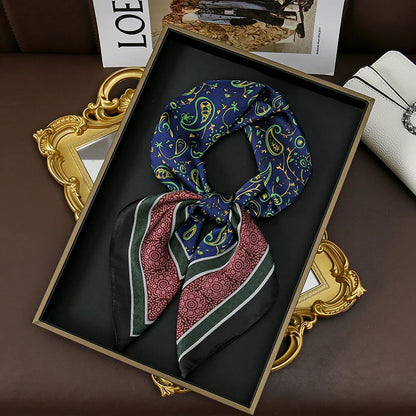 Silk Square Scarf 70x70cm Floral Satin Wrap for Women