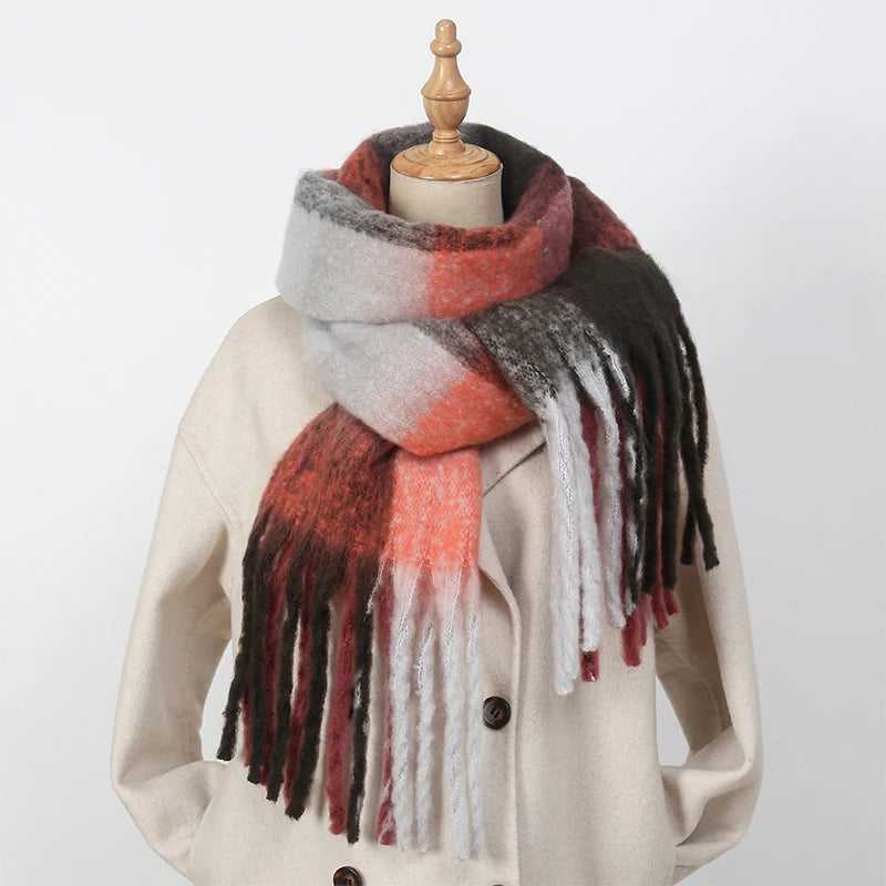 Pashmina Scarf for Women, Warm Plaid Winter Shawl Wrap