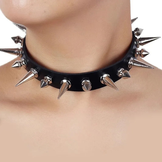 Punk Gothic Necklace Rivet Choker PU Leather for Men & Women