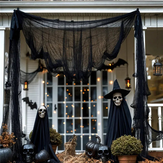 Halloween Creepy Cloth Black Gauze 76x198cm for Party Decor