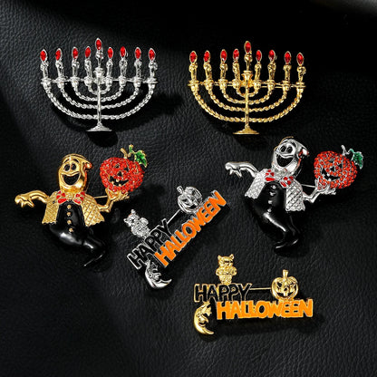 Ghost Brooch Halloween Rhinestone Lapel Pin for Men and Women
