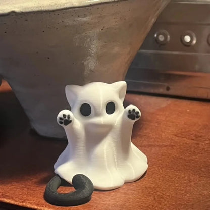 Cat Ghost Halloween Ornament, Mini PVC Figurine for Desktop Decor