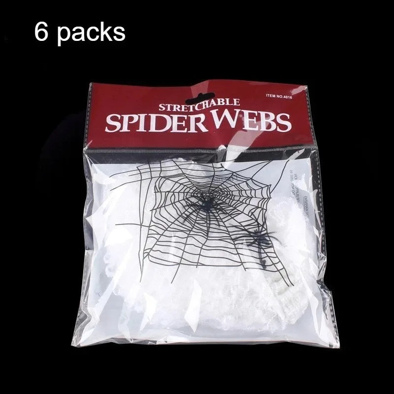 Halloween Spider Web Decoration with 2 Spiders, Stretchable Cobwebs