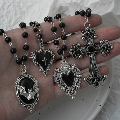 Gothic Pendant Necklace, Y2K Beaded Heart Design for Unisex Style