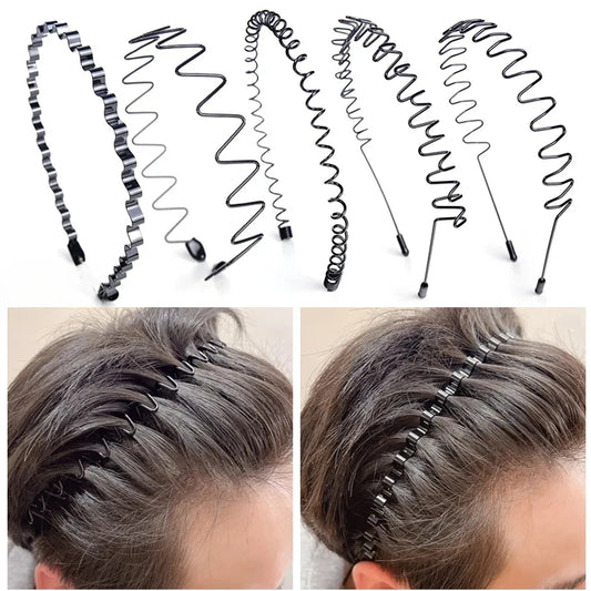 Metal Hair Headband, Black Wavy Unisex Sports Hair Band