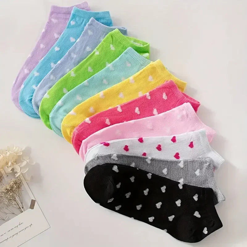 Heart Print Ankle Socks, Women's Low Cut Casual Socks