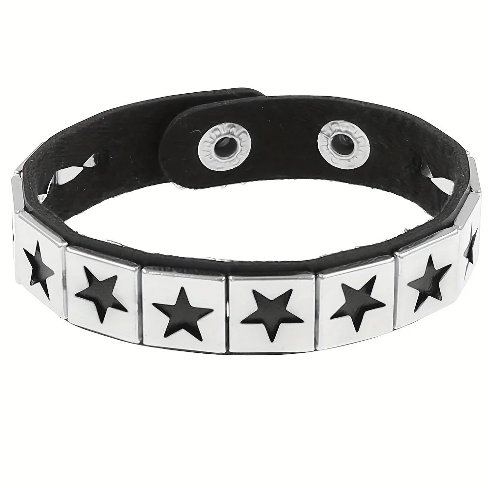 Gothic Punk Bracelet, Multi Chain Leather Bracelet for Halloween