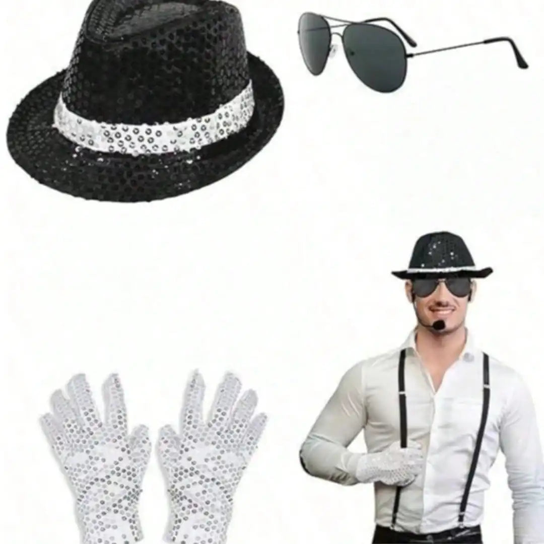 Sequin Fedora Costume Set – Hat, Rhinestone Gloves & Sunglasses