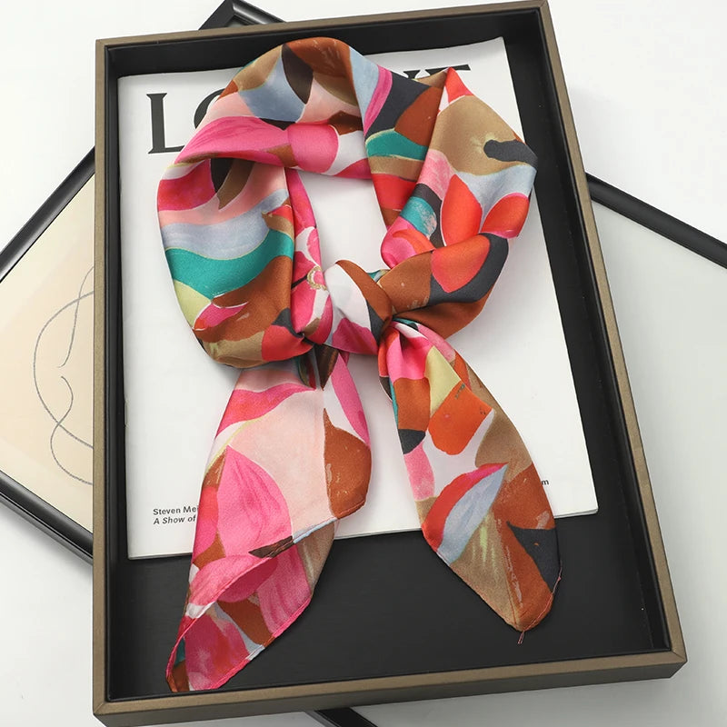 Women's Square Scarf, 70×70cm Printed Satin-Style Headscarf