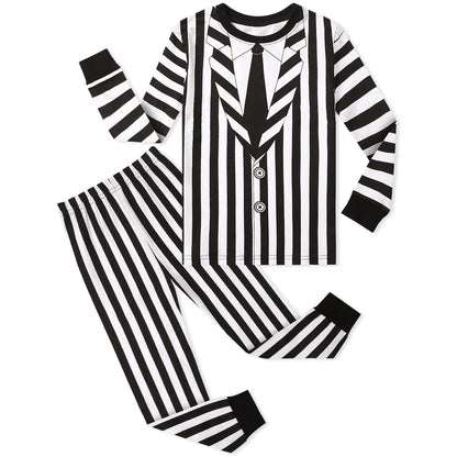 Kids Skeleton Costume Halloween Skull Pajamas Top and Pants Set