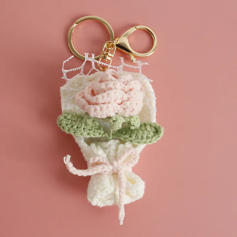 Flower Keychain Cute Crochet Floral Keyring for Bags and Gifts