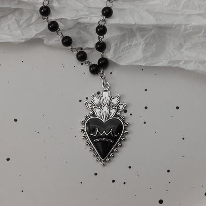 Gothic Pendant Necklace, Y2K Beaded Heart Design for Unisex Style