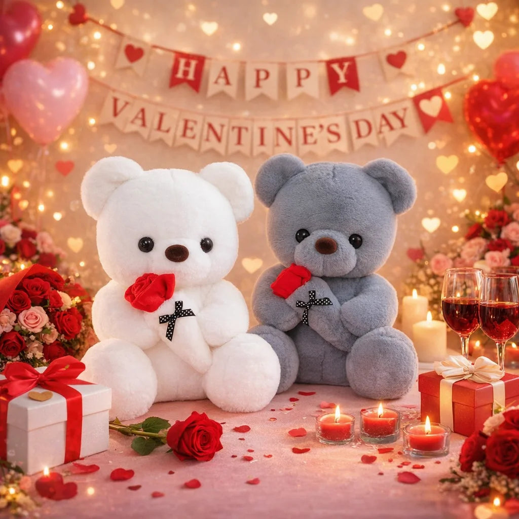 Rose Bear Plush, 25cm Romantic Bear Plush Gift