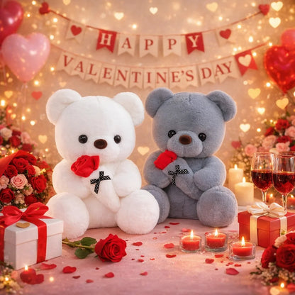 Rose Bear Plush, 25cm Romantic Bear Plush Gift