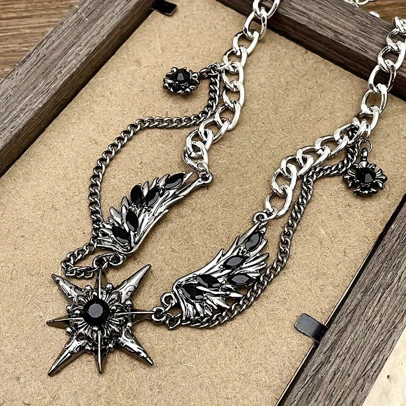 Men's Stainless Steel Necklace, Wing Design Y2K Chain