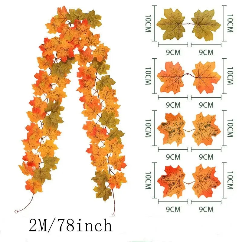 Artificial Maple Leaf Garland 2M, Autumn Fall Vine Decoration