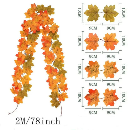 Artificial Maple Leaf Garland 2M, Autumn Fall Vine Decoration
