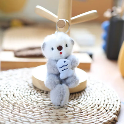 Otter Plush Keychain Cute Animal Bag Charm with Fish