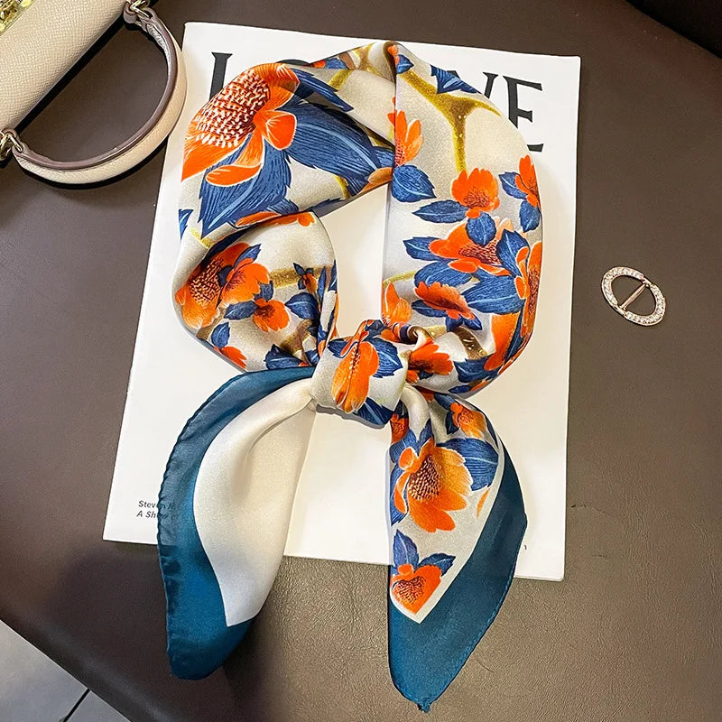 Women's Square Scarf, 70×70cm Printed Satin-Style Headscarf