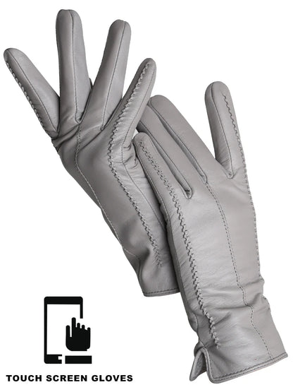 Women's Leather Winter Gloves, Sheepskin Touch Screen Driving