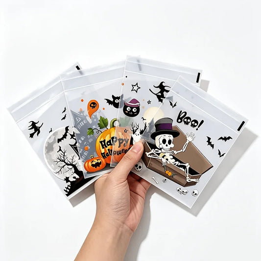 Halloween Treat Bags, 100 Clear Self-Adhesive Candy Bags