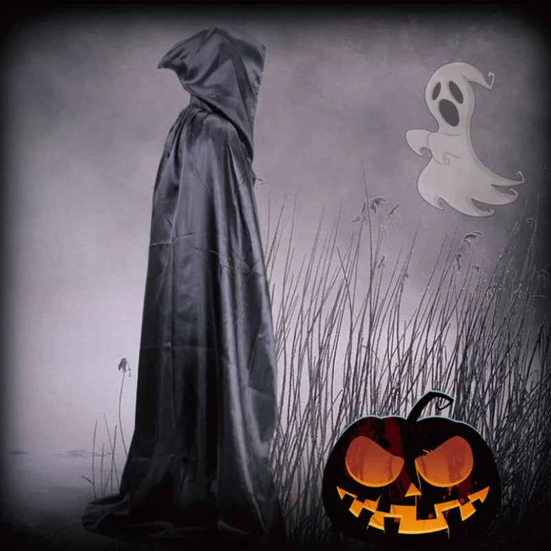 Black Hooded Cloak – Unisex Long Halloween Costume Cape